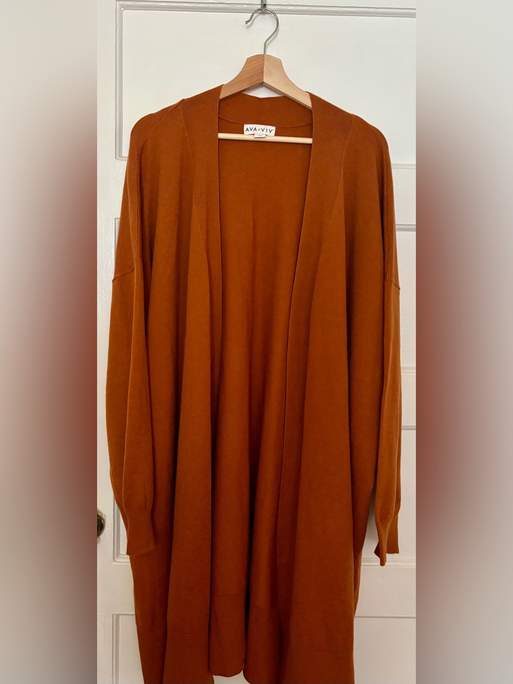 Duster Cardigan Open Front Long Sleeve By Ava & Viv Pumpkin Orange Color New 4X